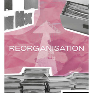 Collage als Produktfoto für das Leistungspaket "Reorganisation". Zahlreiche Aktenordner auf einem pinken Hintergrund.